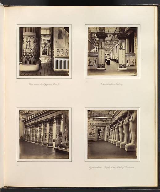 [View Across the Egyptian Court; View through Egyptian Columns into Classical Sculpture Gallery; Side View of Egyptian Colonnade; Facade of the Hall of Columns]