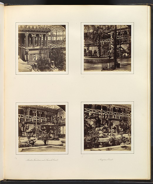 [Elevated View of Egyptian Court; Ninevah Court; Monti's Fountain, and Ninevah Court; Assyrian Court with Workers]