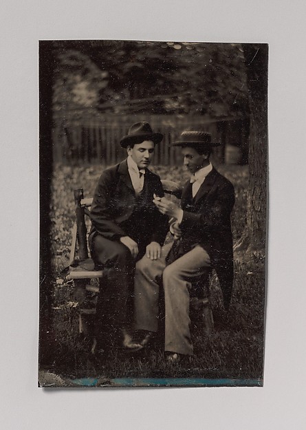 [Two Men Seated on a Bench, One with His Hand on the Leg of the Other]