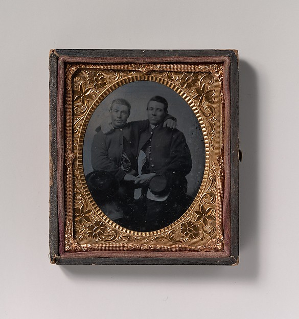 [Two Union Soldiers Holding Hands, Arms Around Each Other's Shoulders]