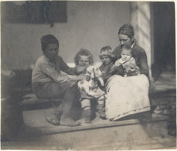 [Frances Crowell with Unidentified Boy, Katie, James, and Frances Crowell]