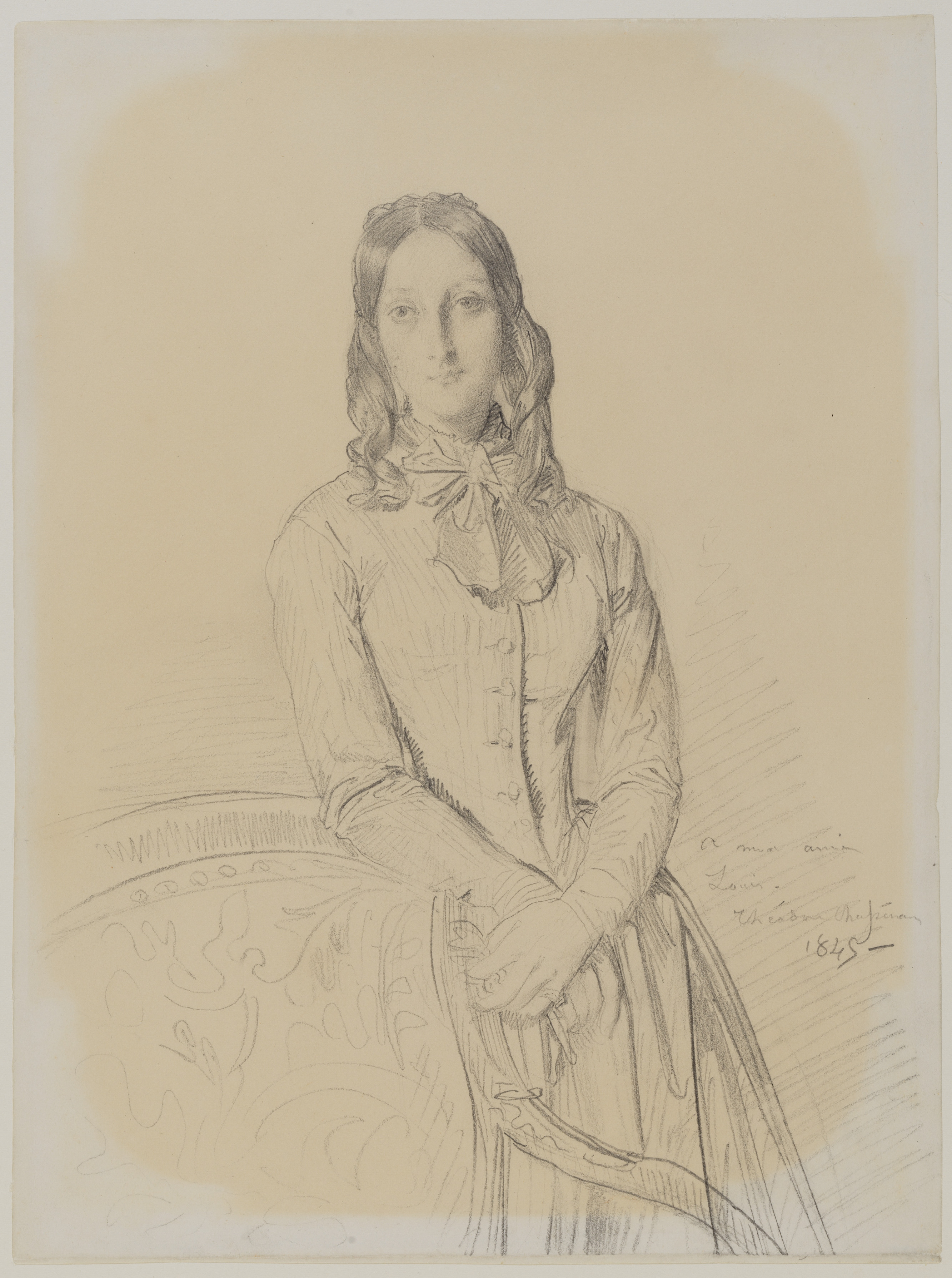 Portrait of Madame Ravaisson, Théodore Chassériau (French, Le Limon, Saint-Domingue, West Indies 1819–1856 Paris), Graphite on white wove paper darkened to buff