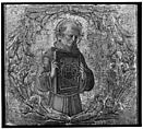 Saint Bernardino, Benvenuto di Giovanni (Italian, Siena 1436–after 1518 Siena), Tempera on wood, gold ground, pastiglia garland of fruit