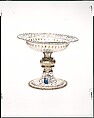 Armorial tazza, Italian (Venice) or façon de Venise (Venetian-style), Colorless (slightly gray) nonlead glass; blown, pattern-molded, enameled, gilt, Venetian or façon de Venise, or French