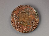 Portrait medal of Cristoforo Madruzzo (obverse); Landscape with a Female Figure Pointing to the Sun (reverse), Pietro Paolo Galeotti ("Il Romano") (Italian, Monte Rotondo 1520–1584 Florence), Bronze (Copper alloy with reddish
brown cuprite patina).