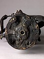 Andiron, Model, workshop of Niccolò Roccatagliata (Italian, born Genoa, active 1593–1636) (?), Venice, Copper alloy with a warm brown patina under a partly worn dark brown to black patina, cast in three segments.