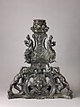 Andiron, Model, workshop of Niccolò Roccatagliata (Italian, born Genoa, active 1593–1636) (?), Venice, Copper alloy with a warm brown patina under a partly worn dark brown to black patina, cast in three segments.