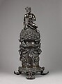 Perfume Burner Surmounted by a Satyr, Workshop of Desiderio da Firenze (Italian, born Florence, active Padua, 1532–45), The cover and body are binary bronze (copper and tin, with traces of zinc, iron, nickel, silver, and antimony); the foot is cast in brass (copperzinc alloy with very minor amounts of tin, lead, and the usual copper impurities of iron, nickel, silver, and antimony).