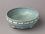 Bulb bowl, Numbered Jun ware, Chinese  , late Yuan to early Ming Dynasties, Stoneware with blue glaze over relief decoration., Chinese