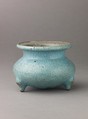 Small incense burner, 'Ma Jun' or 'Soft Jun' ware, Chinese  , Yuan Dynasty, Stoneware with blue glaze., Chinese