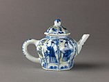 Small covered wine pot or teapot, Chinese  , Qing Dynasty, Kangxi period, Porcelain painted in underglaze blue., Chinese