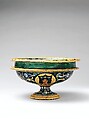 Broth bowl and cover (scodella and tagliere) from an accouchement set; Aeneas leaving Troy with his father and son (inside bowl); Pyramis and Thisbe (on cover), Baldassare Manara (Italian, Faenza, active first half 16th century), Maiolica (tin-glazed earthenware)