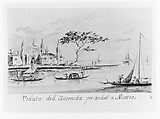 The Island of L'Anconetta, on the Way to Mestre, with the Church of La Madonnetta, Giacomo Guardi (Italian, Venice (?) 1764–1835 Venice (?)), Pen and brown ink, gray wash