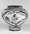 Wine jar (Guan), Cizhou ware, Chinese  , Yuan Dynasty, Stoneware painted in brown on a white ground., Chinese