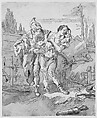 Rinaldo Persuaded by Ubaldo and Guelfo to Abandon Armida, Giovanni Domenico Tiepolo (Italian, Venice 1727–1804 Venice), Pen and brown ink, brown wash, over black chalk