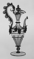 Cruet and Stopper, probably Antonio Salviati (Italian, 1816–1890), Transparent topaz-tinted and dark amethyst nonlead glass. Blown, pattern molded, trailed, applied and impressed parts.