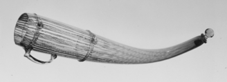 Drinking horn, Colorless (slightly gray) and opaque white nonlead glass. Blown, 