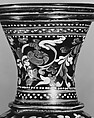 Jug, Transparent dark blue nonlead glass.  Blown, enameled, gilt., Italian (Venice)
