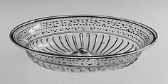 Bowl, Colorless (slightly gray) and transparent bright green nonlead glass. Blown, pattern molded, enameled, gilt., Italian (Venice)
