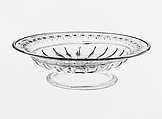 Tazza, Colorless (slightly gray), bubbly nonlead glass. Blown, pattern molded, enameled, gilt., Italian (Venice)