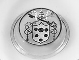 Armorial tazza, Colorless (slightly gray) nonlead glass.  Blown, enameled, gilt., Italian (Venice)