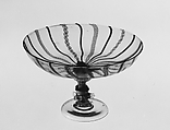 Tazza, Colorless (gray-green tint) and opaque white nonlead glass. Blown, "vetro a retorti", trailed, pincered., probably Italian (Venice); possibly Saxony