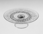 Tazza, Colorless (slightly tan) and transparent turquoise blue nonlead glass. Blown, trailed, diamond-point (scratch) engraved., Italian (Venice) or façon de Venise, northern European