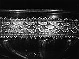 Footed bowl, Colorless (purplish gray) nonlead glass. Blown, pattern molded, enameled, gilt., Italian (Venice)