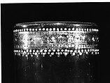Goblet, Colorless (slightly grayish tan) nonlead glass. Blown, pattern molded, enameled, gilt., Italian (Venice)