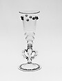 Goblet, Colorless (slightly gray) and turquoise blue nonlead glass. Blown, trailed, impressed, pincered., probably Italian (Venice)