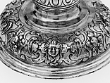 Covered goblet, Colorless (slightly gray) and opaque white nonlead glass. Blown, 