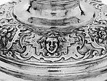 Covered goblet, Colorless (slightly gray) and opaque white nonlead glass. Blown, 