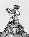 Covered goblet, Colorless (slightly gray) and opaque white nonlead glass. Blown, 