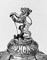 Covered goblet, Colorless (slightly gray) and opaque white nonlead glass. Blown, 