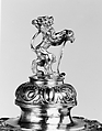 Covered goblet, Colorless (slightly gray) and opaque white nonlead glass. Blown, 