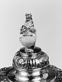 Covered goblet, Colorless (slightly gray) and opaque white nonlead glass. Blown, 