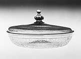Covered bowl, Colorless (gray) nonlead glass. Blown, modeled, diamond-point (scratch) engraved., Italian (Venice)