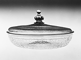 Covered bowl, Colorless (gray) nonlead glass. Blown, modeled, diamond-point (scratch) engraved., Italian (Venice)