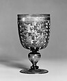 Armorial goblet, Colorless (strong gray) nonlead glass. Blown, enameled, gilt., Façon de Venise, probably southern Germany or Tyrol