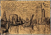 La Rochelle, Paul Signac (French, Paris 1863–1935 Paris), Brush and China ink and brown wash, graphite, and charcoal