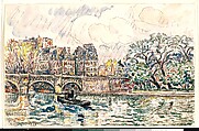 Paris: Le Place Dauphine, Paul Signac (French, Paris 1863–1935 Paris), Watercolor and black crayon