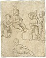 Five Nude Infants in Various Poses, Circle of Raphael (Raffaello Sanzio or Santi) (Italian, Urbino 1483–1520 Rome), Metalpoint, traces of charcoal or black chalk, on  pale pinkish gray prepared paper.