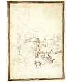 Approach to a Mountain Village with Horsemen on the Road, Fra Bartolomeo (Bartolomeo di Paolo del Fattorino) (Italian, Florence 1473–1517 Florence), Pen and brown ink, traces of black chalk; mounted on an album page