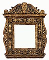 Cassetta-type frame, Poplar. Carved, gilt; deep brown-orange bole, coarse blue color in background., Veronese