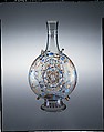 Pilgrim flask, Italian  , Venetian, early 16th century, Colorless (slightly tan) nonlead glass.  Blown, enameled, gilt., Italian (Venice)