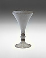 Goblet, Colorless (slightly gray) and opaque white nonlead glass. Blown, "vetro a retorti"., Italian (Venice)