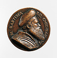 Portrait medal of Battista Vigo da Rapallo or Baptista Romanus (obverse); a Hand Holding a Branch and a Surgical Instrument, Bronze (copper alloy with light brown
patina and remnants of black wax or lacquer)., Italian, Venice or Padua (?)