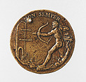Portrait medal of Jacopo Antonio Sorra (obverse); A Nude Male Figure Shooting Arrows (reverse), Antonio Abondio (Italian, Trento 1538–1591 Vienna), Bronze (Copper alloy with a worn, dark
brown patina over a light brown patina)