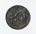 Portrait medal of Paolo Giovio (obverse); Giovio Raising a Man from a Grave (reverse), Francesco da Sangallo (Italian, 1494–1576), Bronze (Copper alloy with brown patina
under a layer of dark wax.)