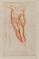 Study for the Figure of Christ in a Deposition, Ventura Salimbeni (Italian, Siena 1568–1613 Siena), Red chalk, over traces of an illegible sketch in black chalk.